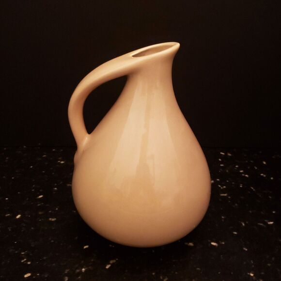 Handmade Pitcher Jug Ceramic Art Pottery Angled Spout Beige Tan Glaze Vintage - Picture 1 of 12